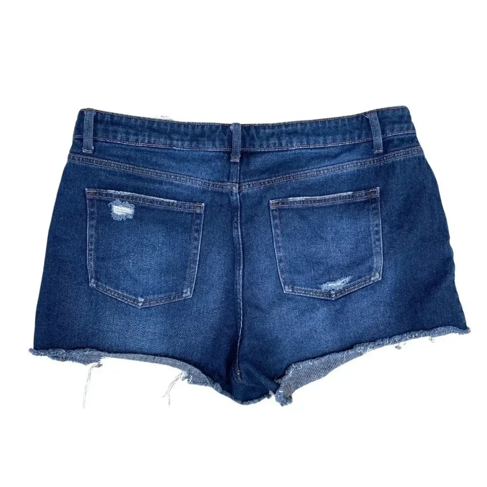 Time And Tru Women's High-Rise Cut Off Blue Jean Shorts - Distressed Denim